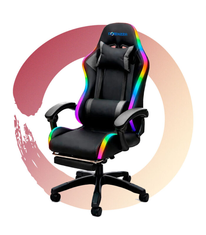 SILLA GAMER POTENZZA GAMING CHAIR 02 FH0037-PRO-1 RGB CON SOPORTE PARA PIES NEGRO